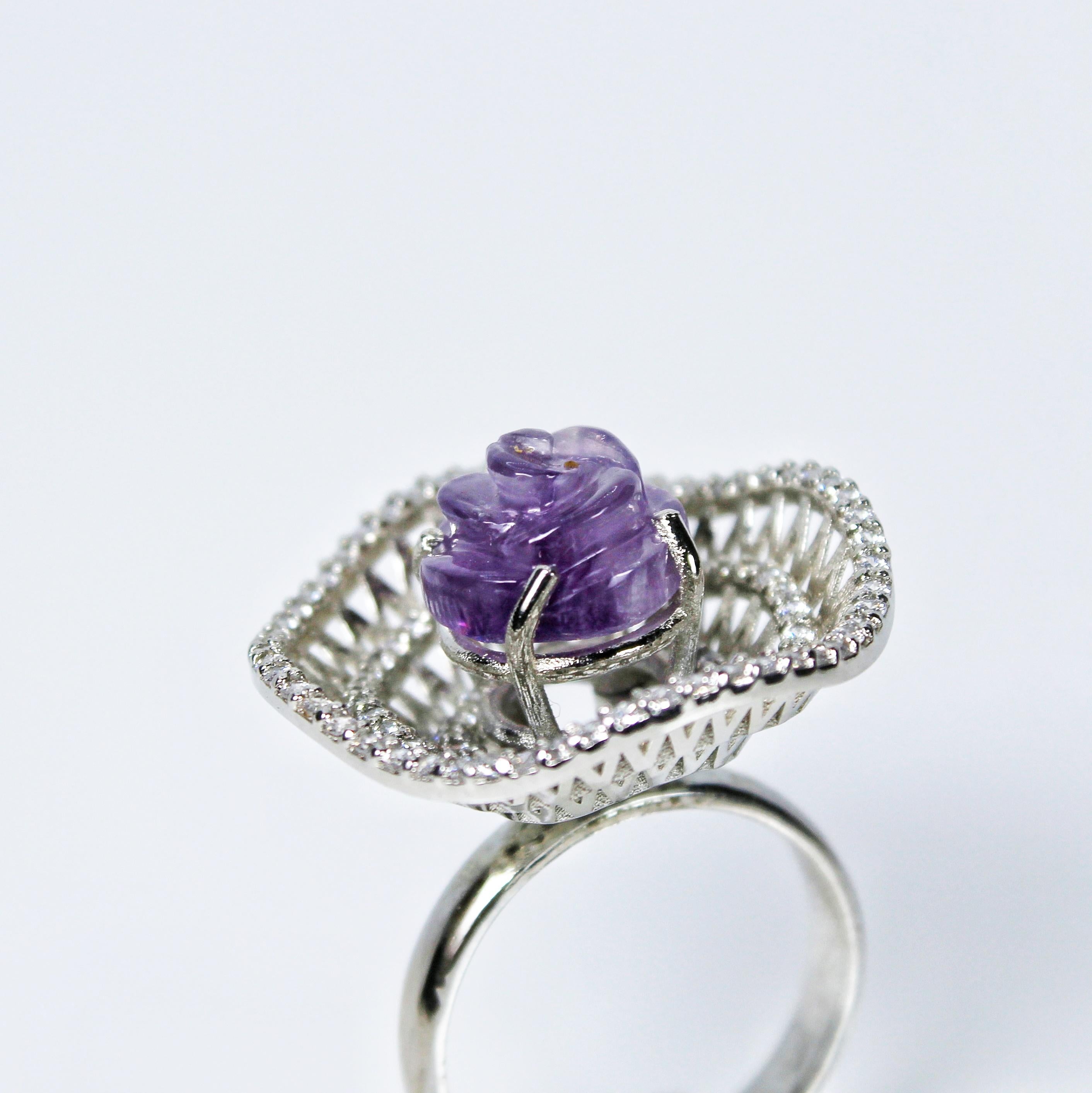 Women's Natural Amethyst Gemstone Cocktail Ring For Sale