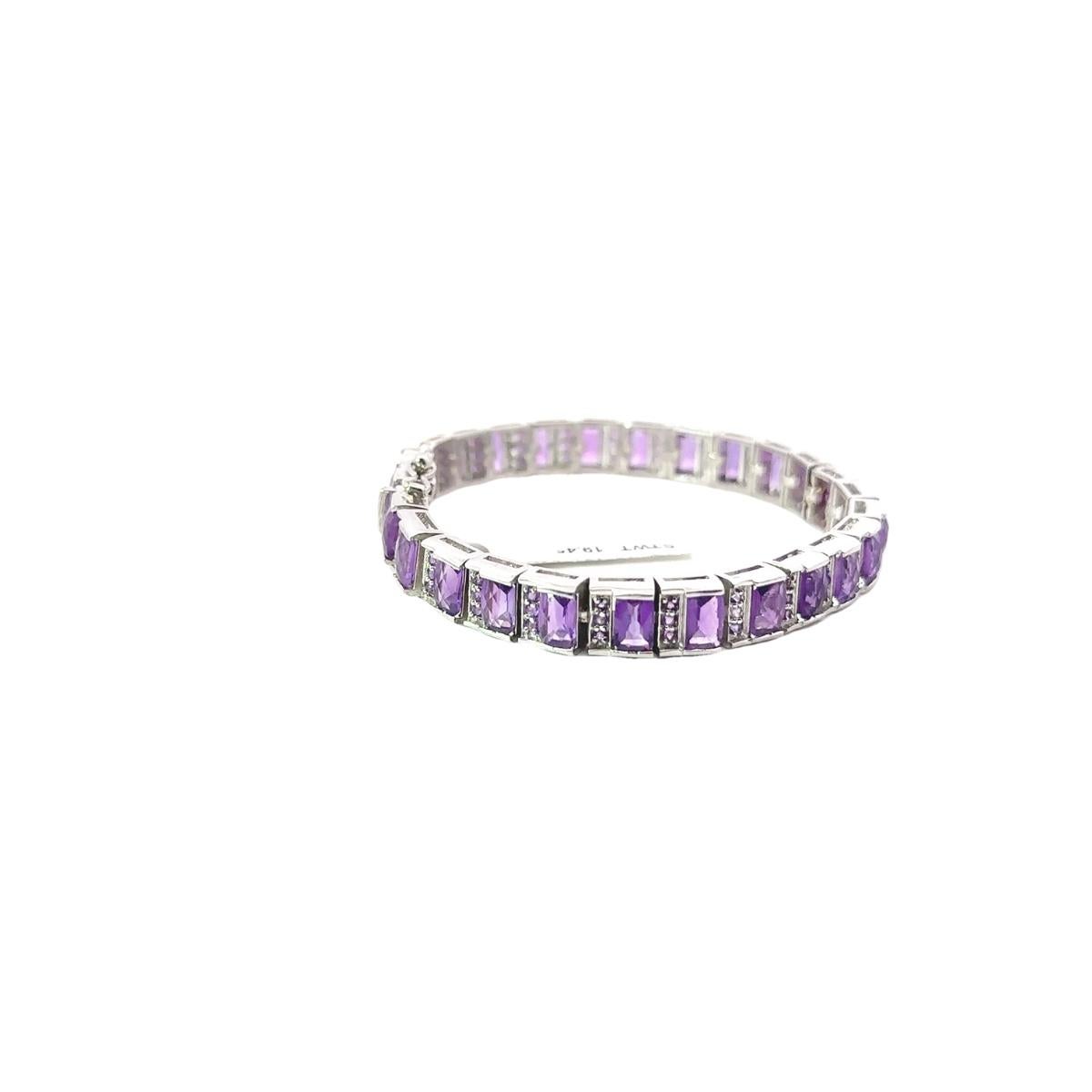 Art déco Bracelet tennis pour femmes en argent sterling 925 avec améthyste naturelle en vente