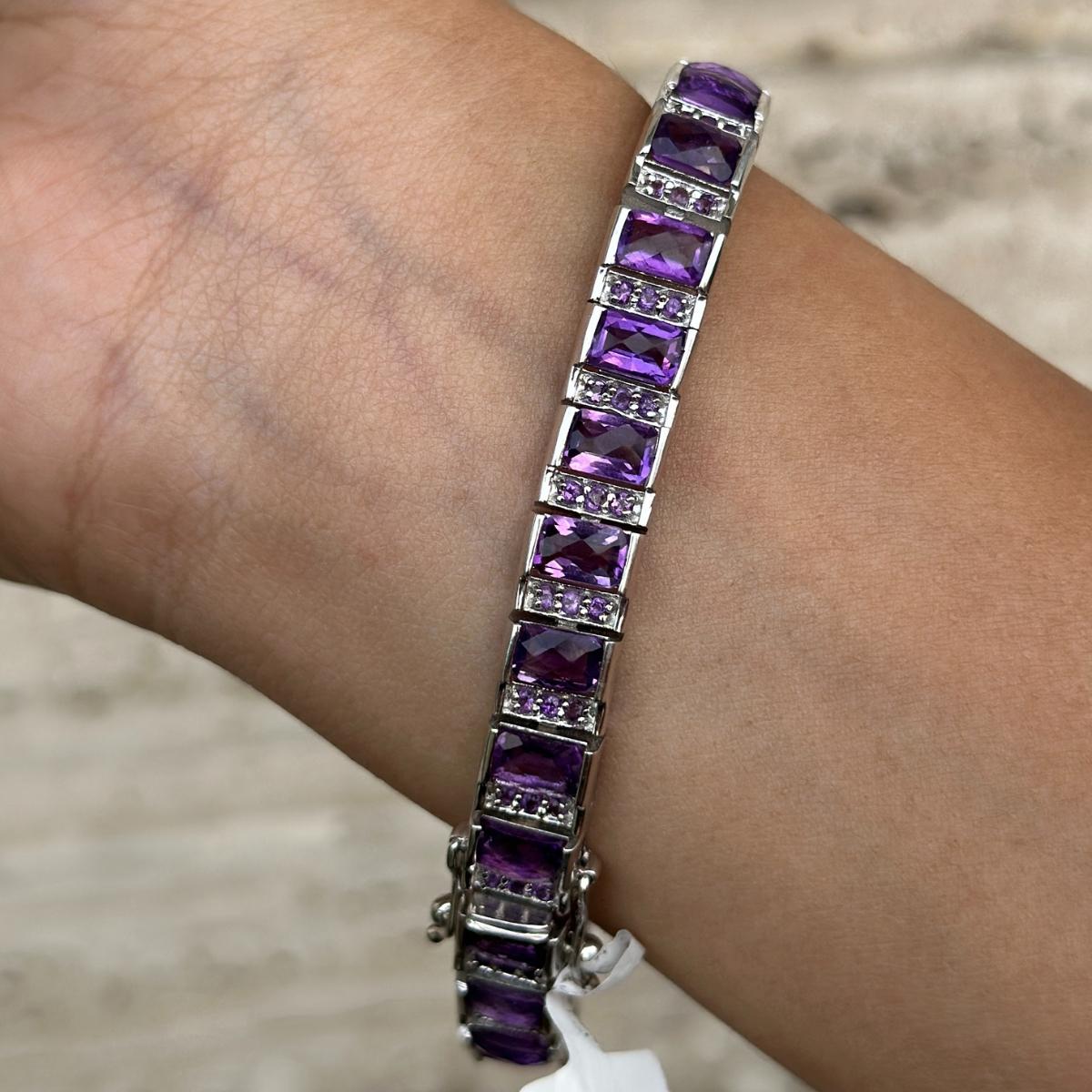 Bracelet tennis pour femmes en argent sterling 925 avec améthyste naturelle Neuf - En vente à New York, NY
