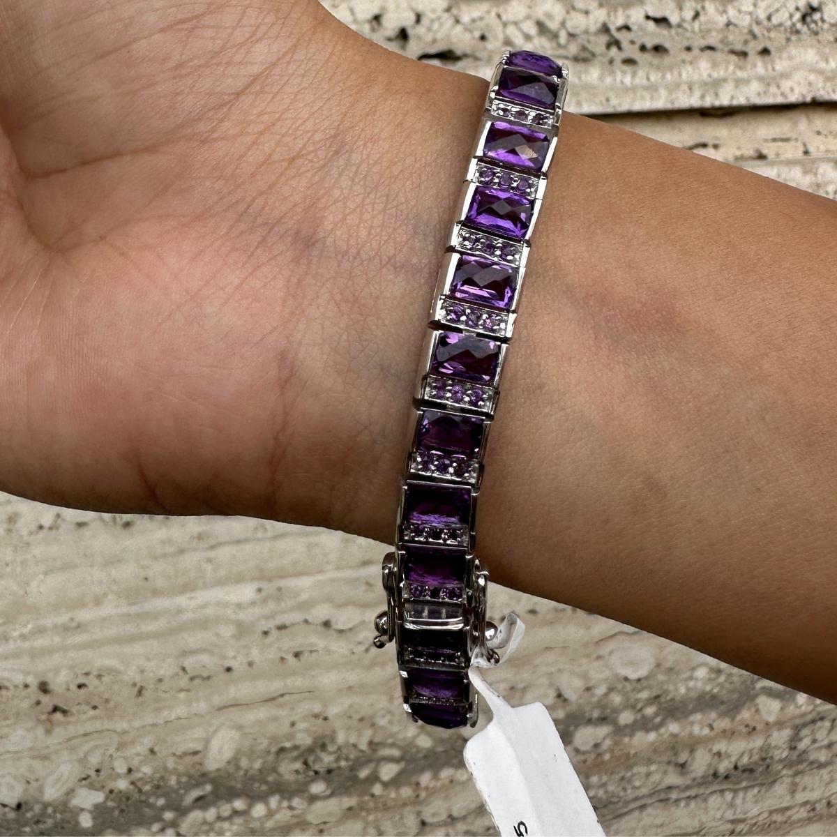 Bracelet tennis pour femmes en argent sterling 925 avec améthyste naturelle en vente 2