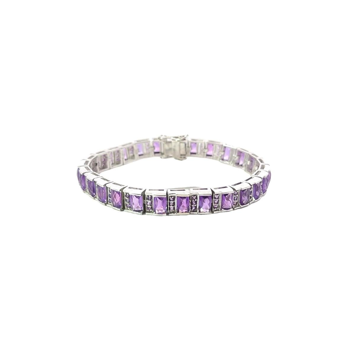 Bracelet tennis pour femmes en argent sterling 925 avec améthyste naturelle en vente 3