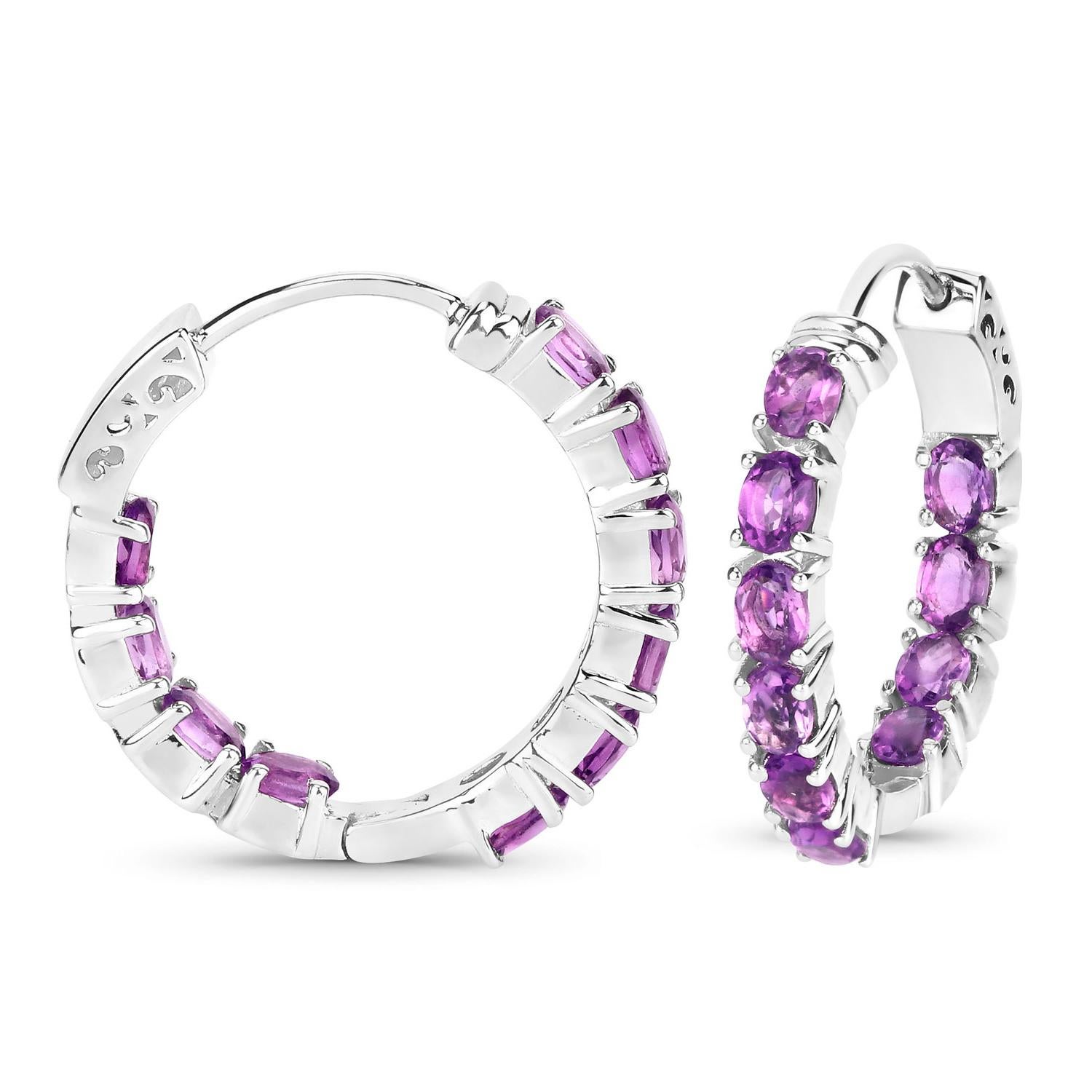 Oval Cut Natural Amethyst Hoop Earrings 3.22 Carats For Sale
