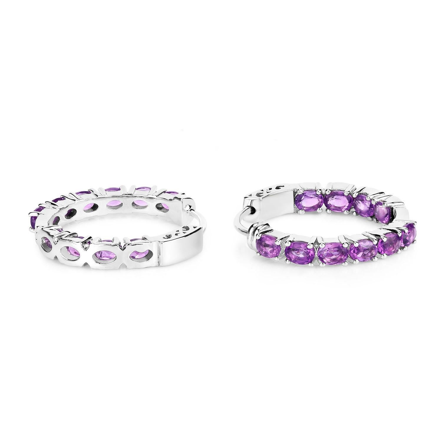 Natural Amethyst Hoop Earrings 3.22 Carats In Excellent Condition For Sale In Aliso Viejo, CA