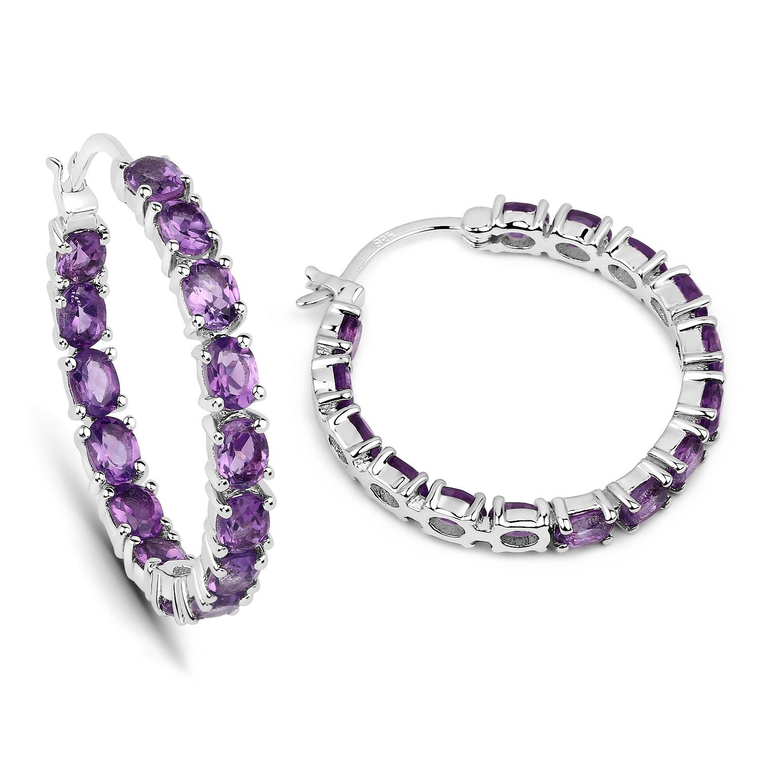 Oval Cut Natural Amethyst Hoop Earrings 4.80 Carats For Sale