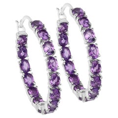 Natural Amethyst Hoop Earrings 4.80 Carats Sterling Silver