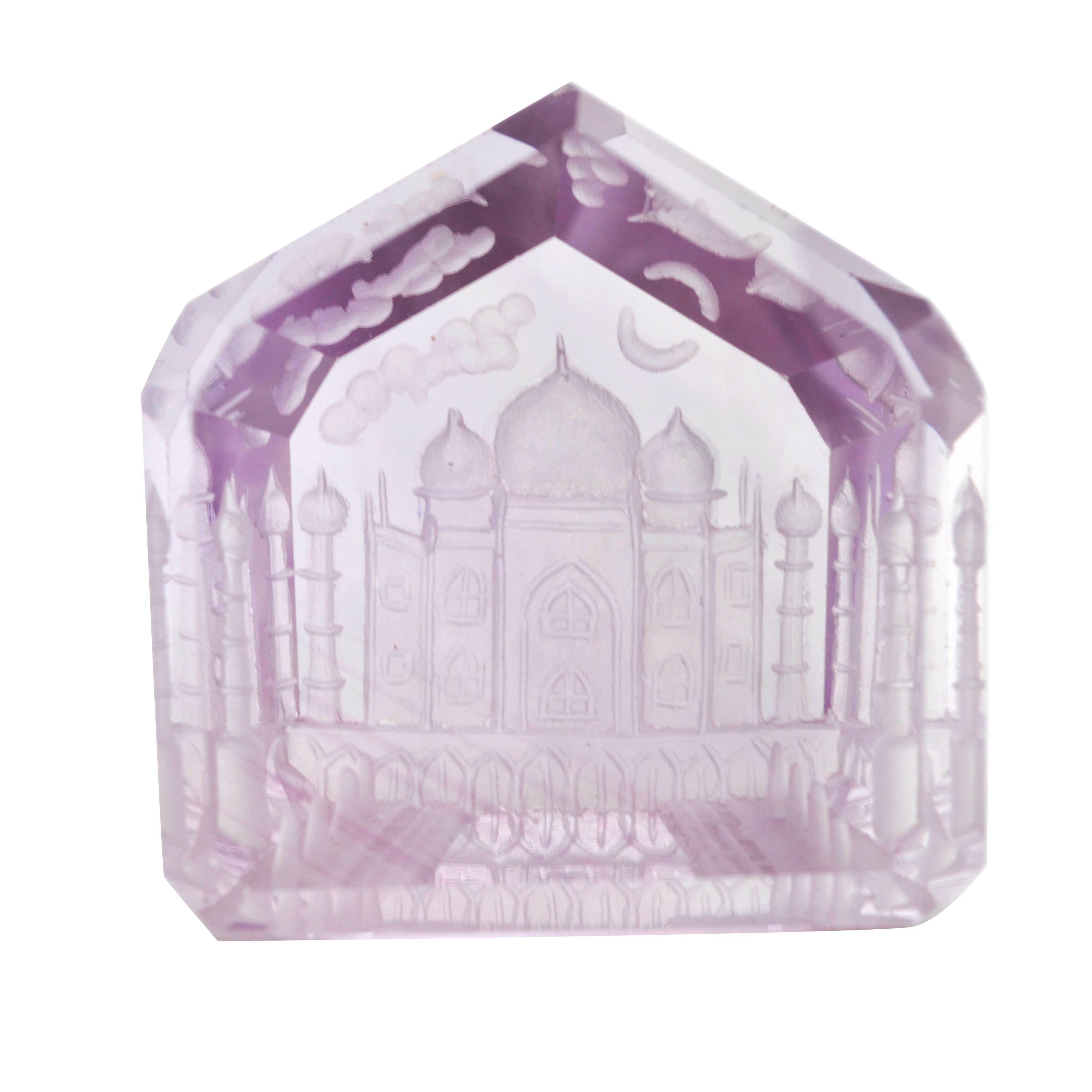 Natural Amethyst Lavender Taj Mahal Reverse Intaglio Loose Gemstone Ring For Sale 8