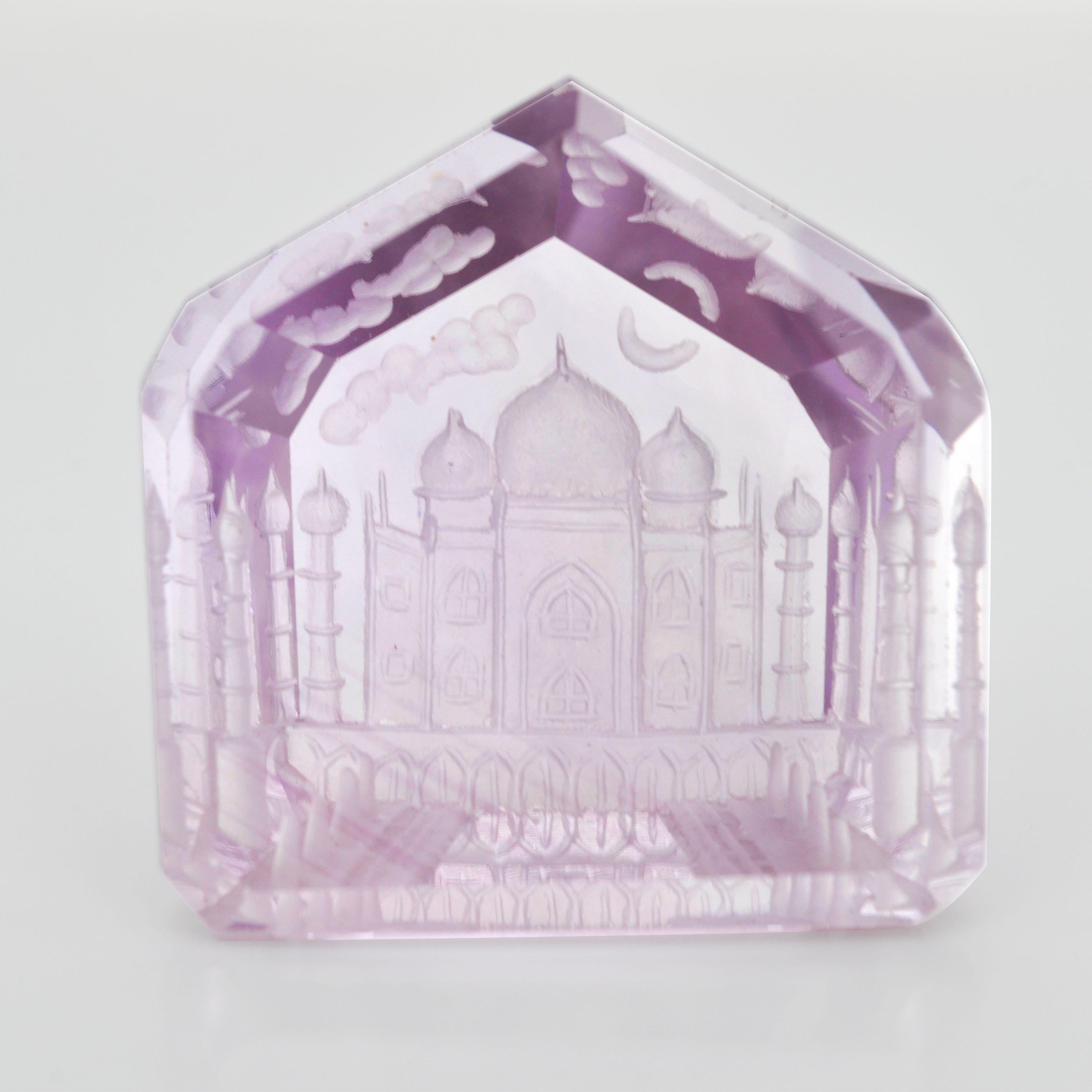 Natural Amethyst Lavender Taj Mahal Reverse Intaglio Loose Gemstone Ring For Sale 2