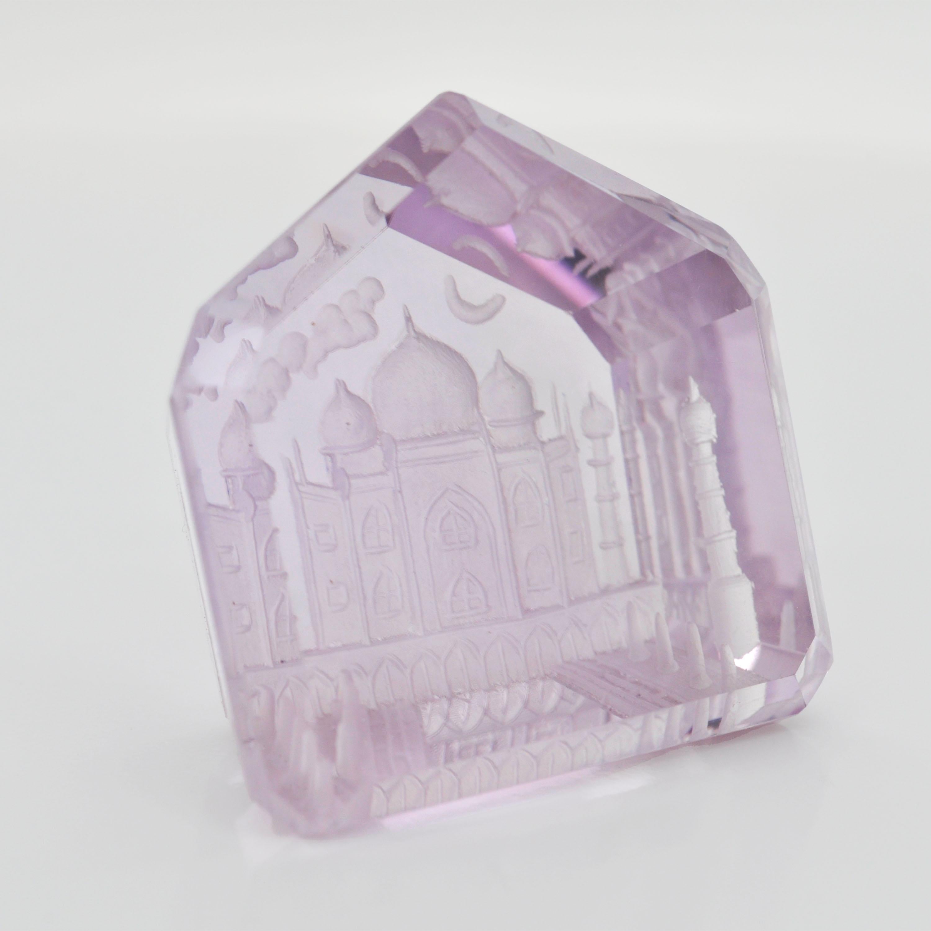 Natural Amethyst Lavender Taj Mahal Reverse Intaglio Loose Gemstone Ring For Sale 3