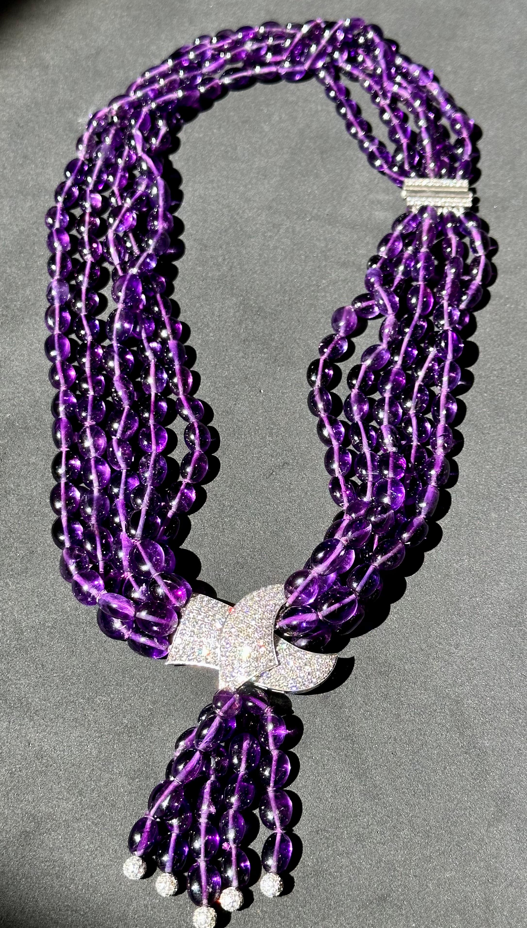 700 Ct Natural Amethyst Multi Layer Bead Necklace in Platinum with 9 Ct Diamonds For Sale 8