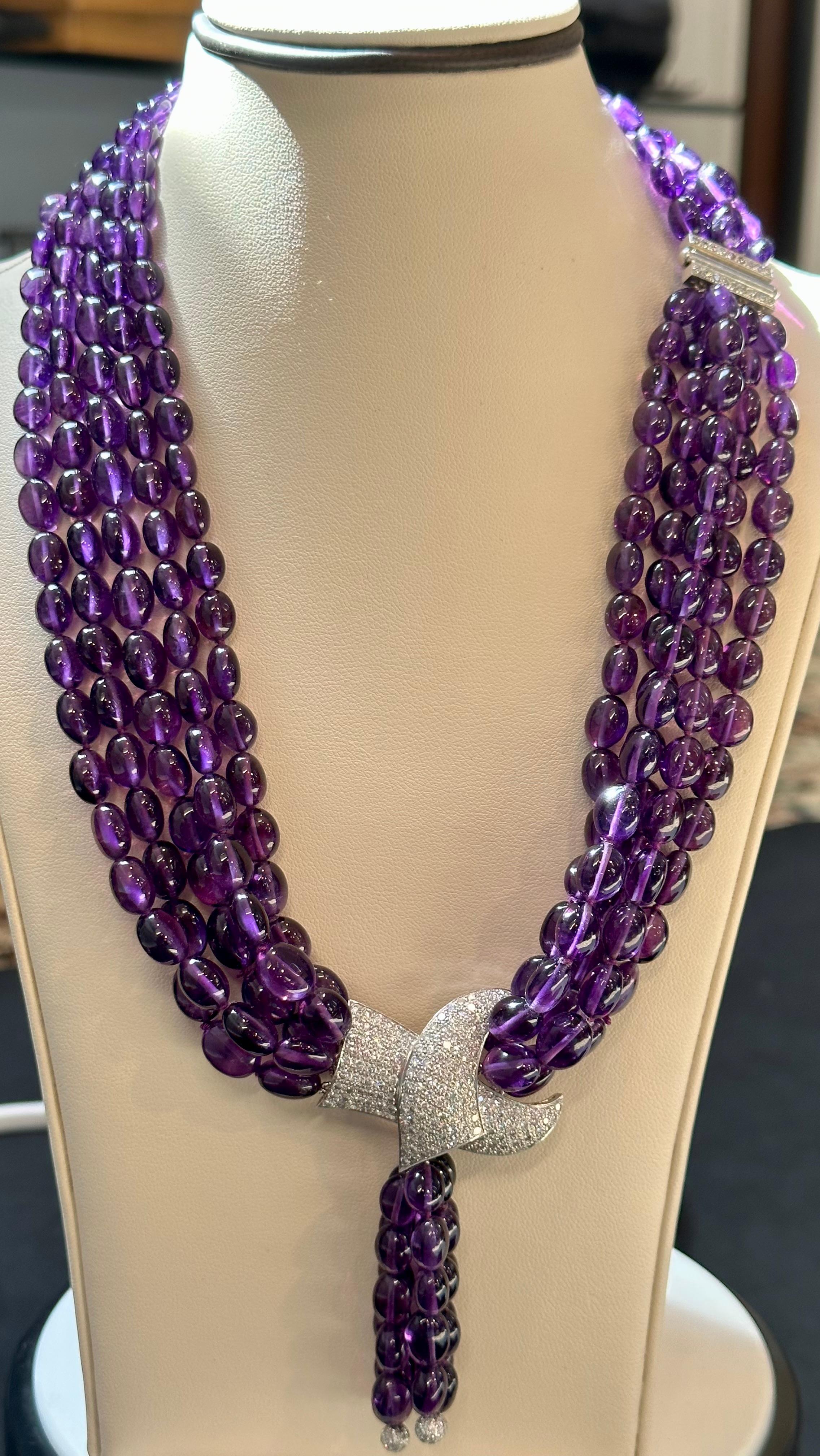 700 Ct Natural Amethyst Multi Layer Bead Necklace in Platinum with 9 Ct Diamonds For Sale 11