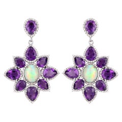 Natural Amethyst Opal and Diamond Floral Earrings 19.61 Carats Total