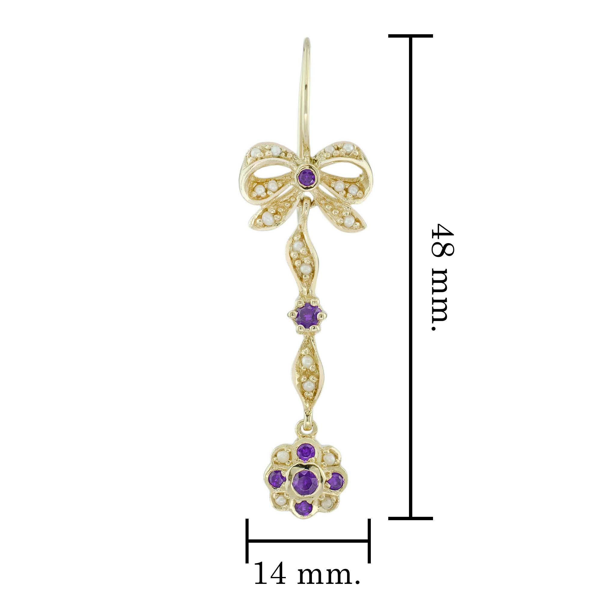 Natürliche Amethyst-Perlen-Blumen-Ohrringe im Vintage-Stil aus massivem 9K Gold im Zustand „Neu“ im Angebot in Bangkok, TH