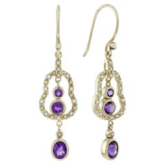 Natural Amethyst Pearl Openwork Drop Earrings in Solid 9K Gold