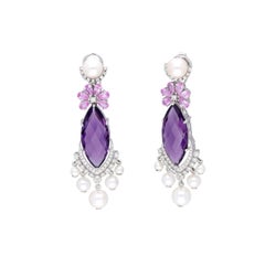 18K White Gold Amethyst & Pink Sapphire Pearl Earrings