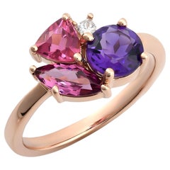 Amatista Natural, Turmalinas Rosas y Diamante 1,83 cts TW engastados en Anillo 14KRG