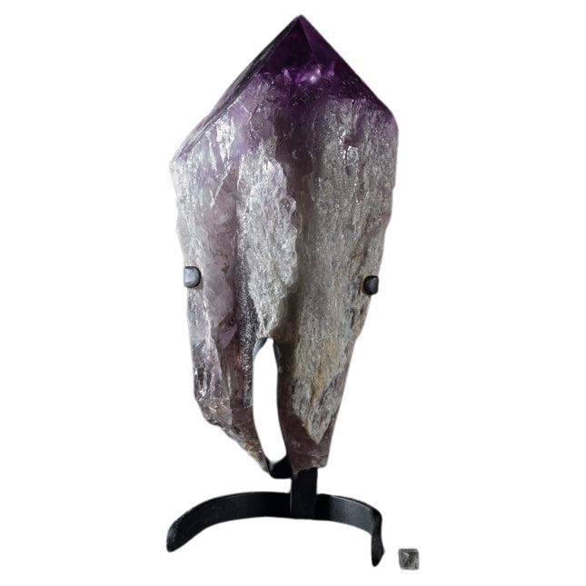 Natural Amethyst Point on Metal Base For Sale