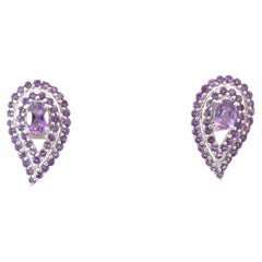 Handmade Natural Amethyst Reversed Pear Stud Silver Earrings Gift for Her