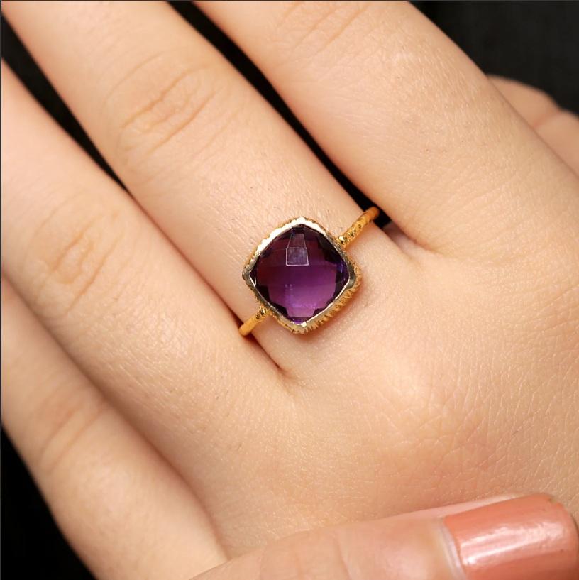 Natural Amethyst Ring 18K gold in vendita 2