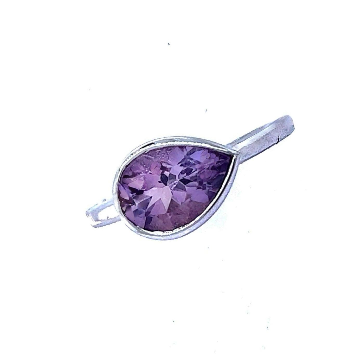 Mixed Cut Natural Amethyst Ring 6.5 14k W Gold 1.72 TCW Certified For Sale
