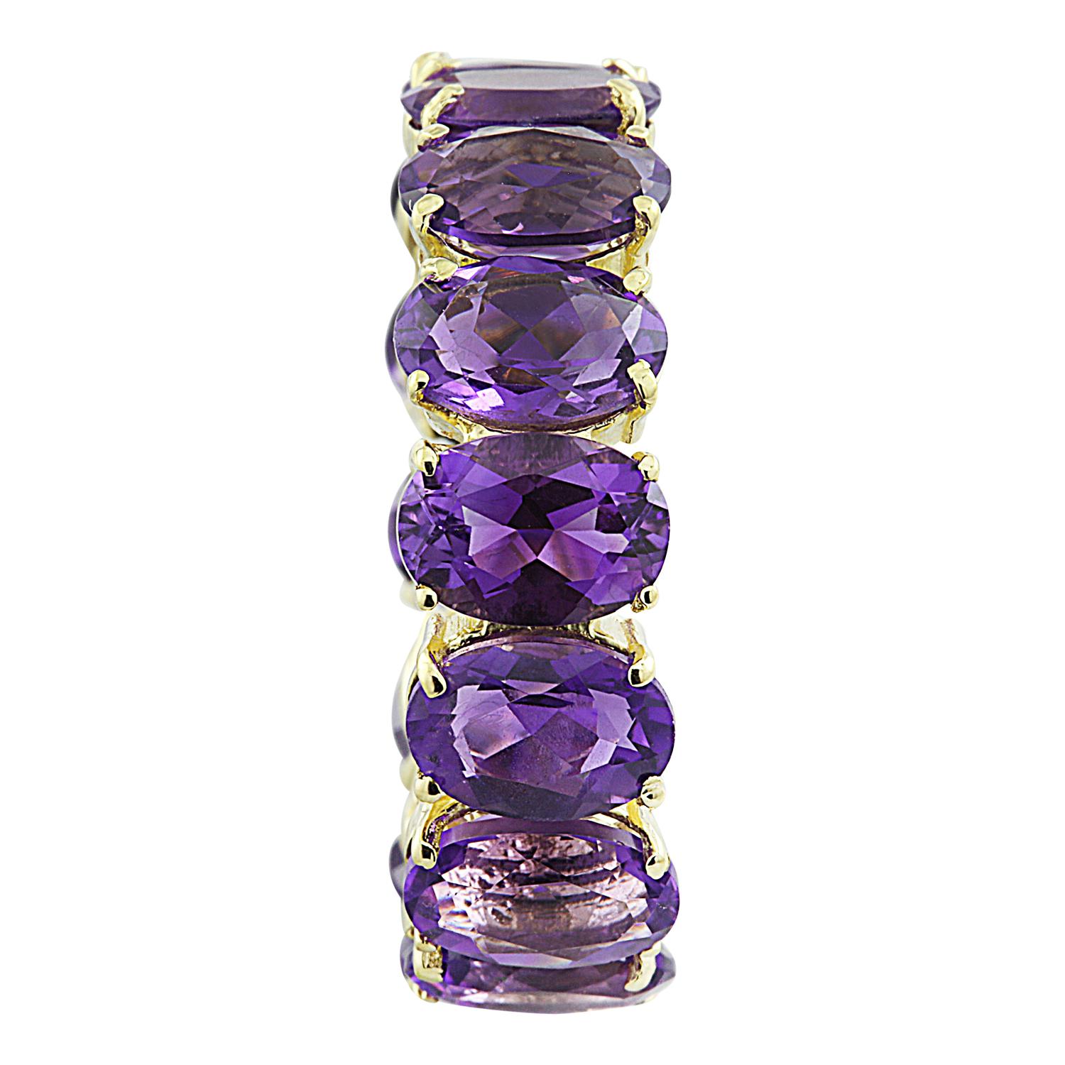 Modern Glimmering Lavender: Amethyst Eternity Ring in 14K Solid Yellow Gold For Sale