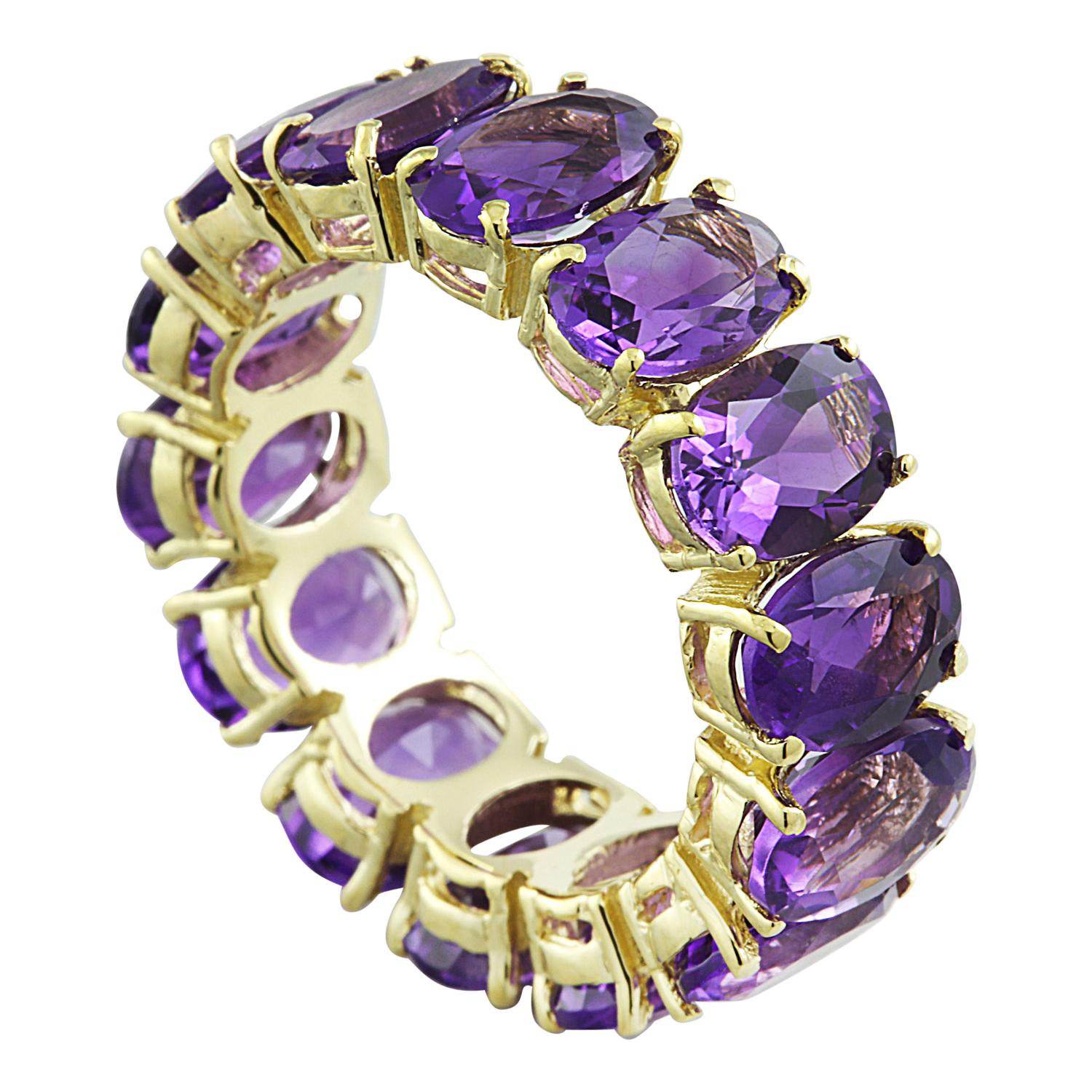 Oval Cut Glimmering Lavender: Amethyst Eternity Ring in 14K Solid Yellow Gold For Sale