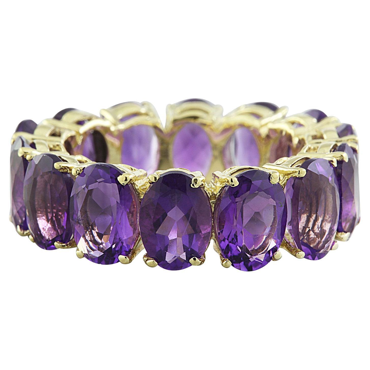Glimmering Lavender: Amethyst Eternity Ring in 14K Solid Yellow Gold For Sale