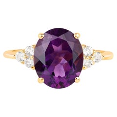Natürlicher Amethyst Ring mit weißem Topas 3,43 Karat Vergoldetes Silber