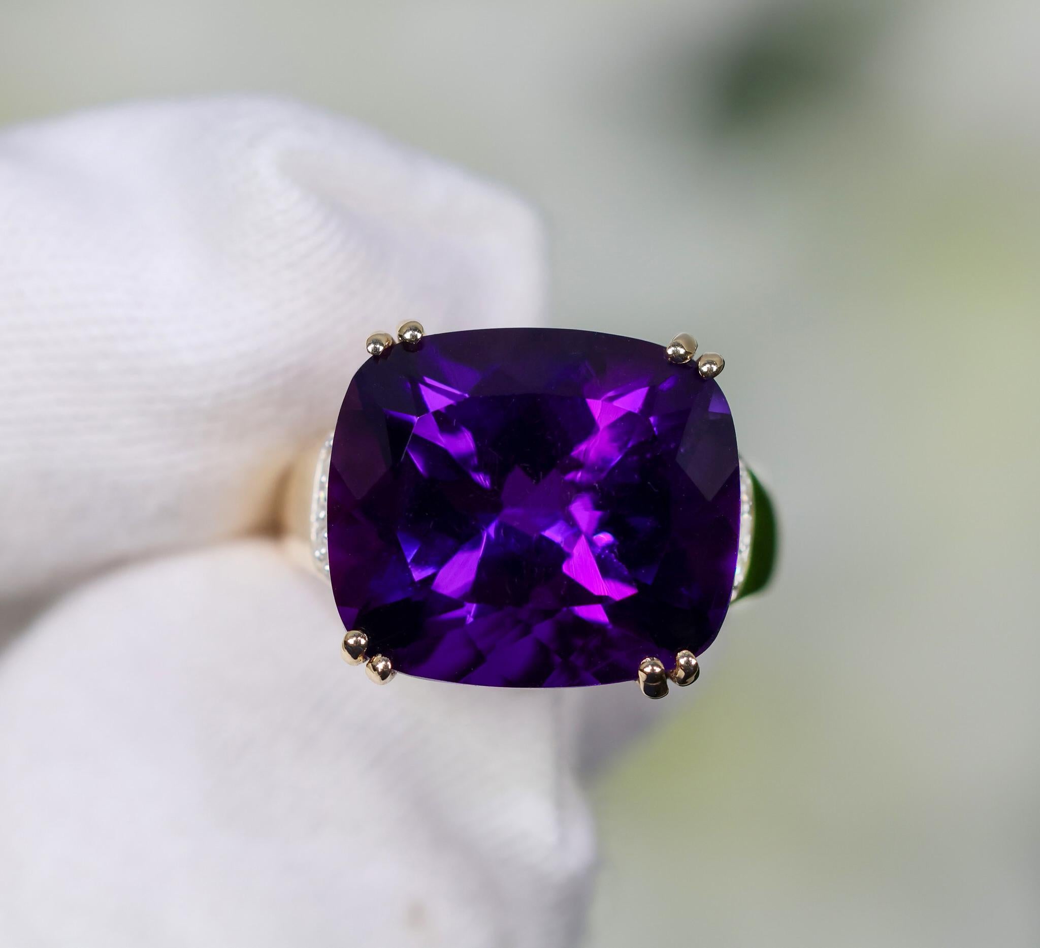 It comes with the Gemological Appraisal by GIA GG/AJP
All Gemstones are Natural
Amethyst = 11.25 Carats
Diamonds = 0.28 Carats
Metal: 14K Yellow Gold
Ring Size: 7* US
*It can be resized complimentary