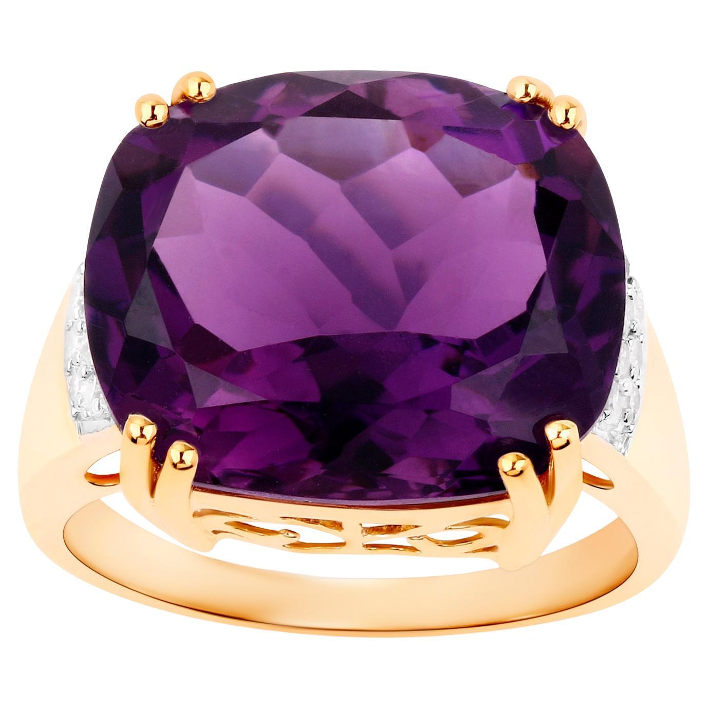 Natural Amethyst Statement Ring Diamond Setting 11.5 Carats 14K Gold For Sale