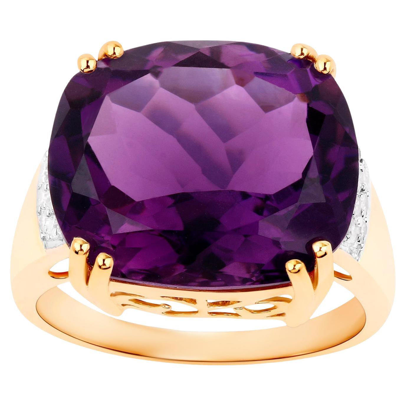 Natural Amethyst Statement Ring Diamond Setting 1… - image 1