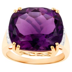 Natural Amethyst Statement Ring Diamond Setting 11.5 Carats 14K Gold