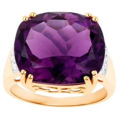 Natural Amethyst Statement Ring Diamond Setting 11.5 Carats 14K Gold