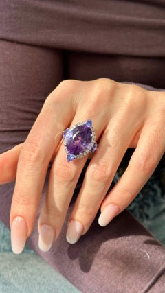 Natural Amethyst Tanzanite Diamond Ring Size 6.5 14k Gold 14.3 TCW Certified
