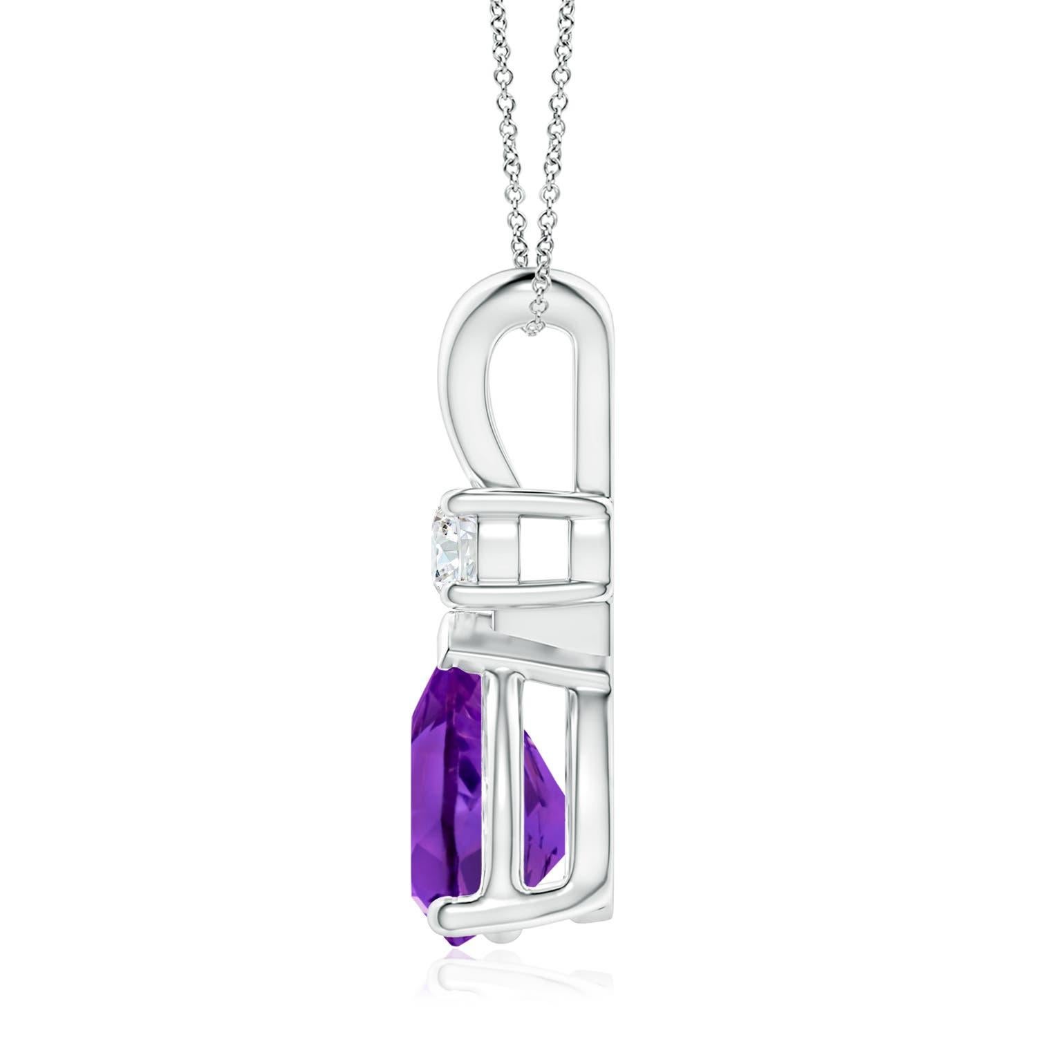 ANGARA Natural 2.80ct Amethyst Teardrop Pendant with Diamond in 14K White Gold In New Condition For Sale In Los Angeles, CA