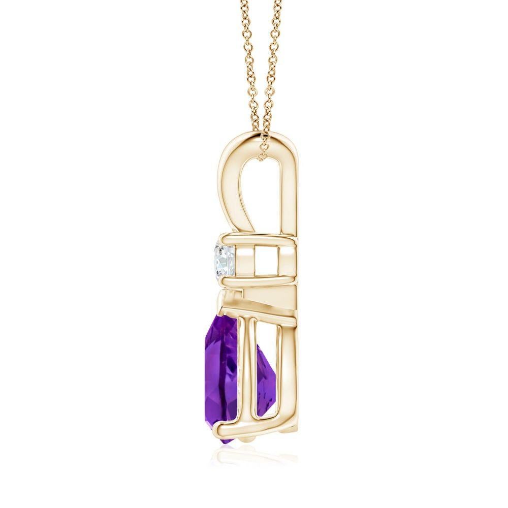 Pear Cut ANGARA Natural 1.60ct Amethyst Teardrop Pendant with Diamond in 14K Yellow Gold For Sale