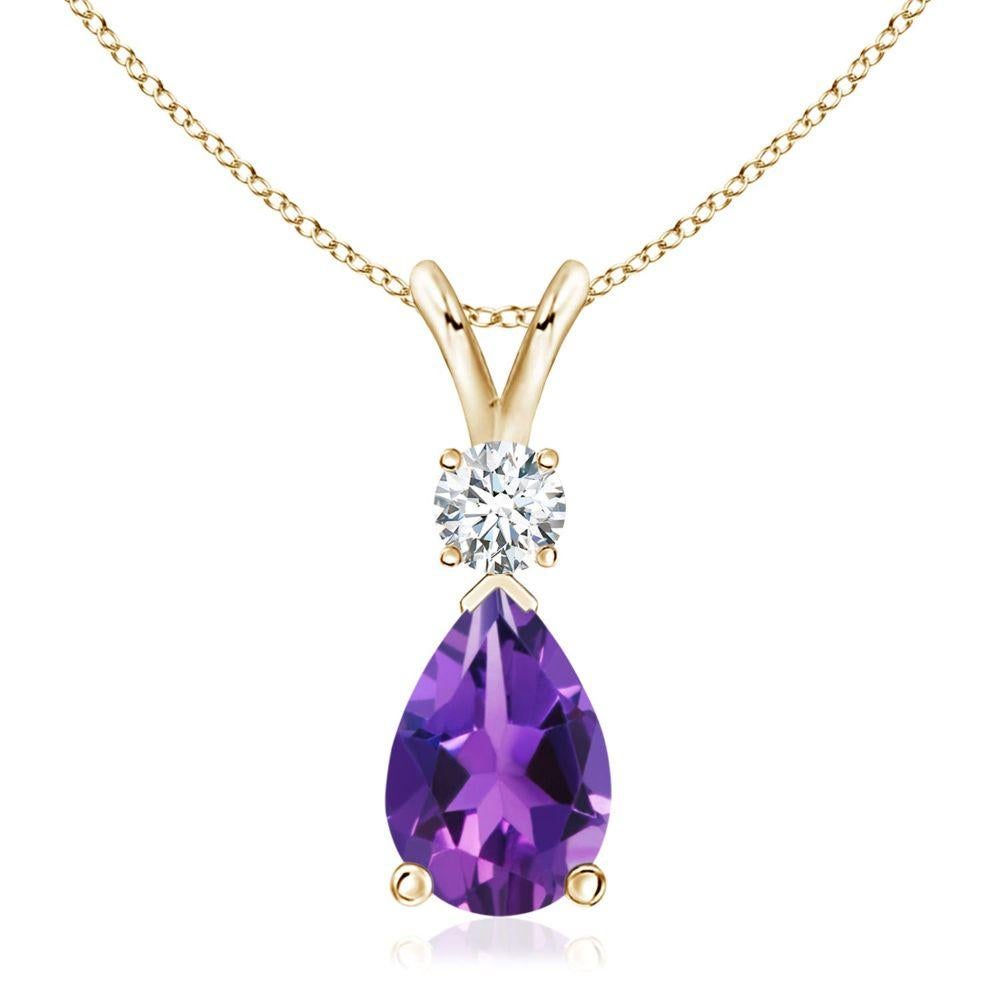 ANGARA Natural 2.60ct Amethyst Teardrop Pendant with Diamond in 14K Yellow Gold For Sale