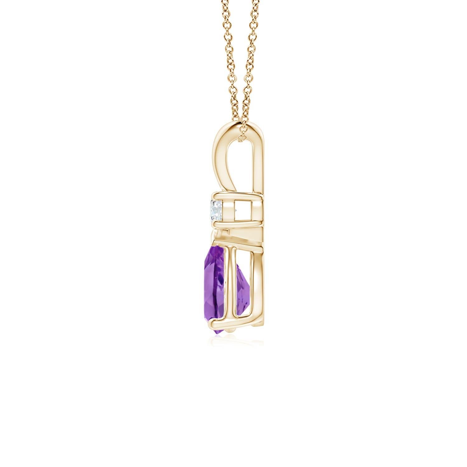 ANGARA Natural 0.60ct Amethyst Teardrop Pendant with Diamond in 14K Yellow Gold In New Condition For Sale In Los Angeles, CA