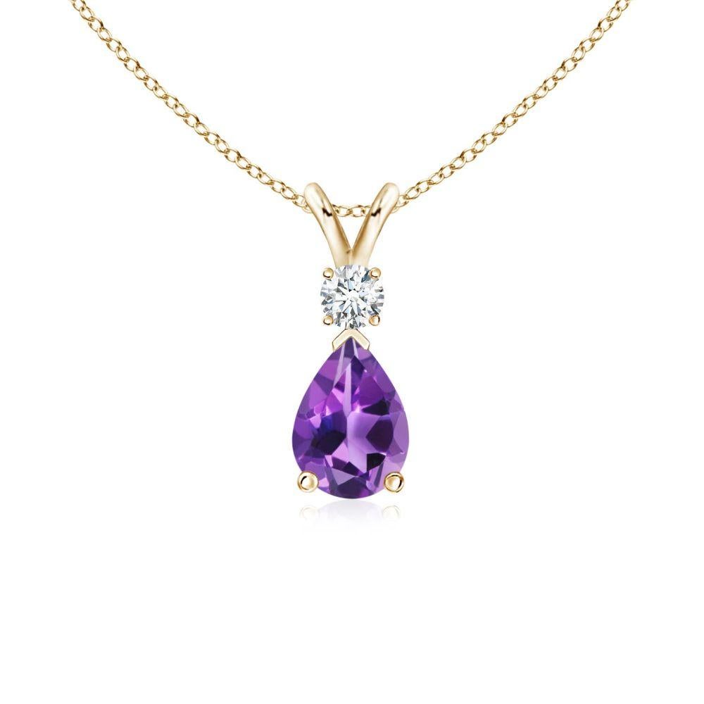 Natural Amethyst Teardrop Pendant with Diamond in 14K Yellow Gold (7x5mm)