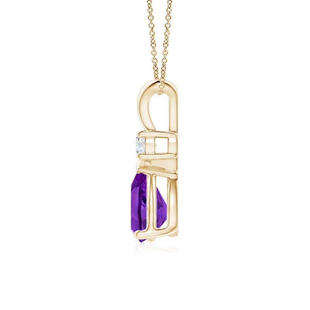 ANGARA Natural 1ct Amethyst Teardrop Pendant with Diamond in 14K Yellow Gold In New Condition For Sale In Los Angeles, CA