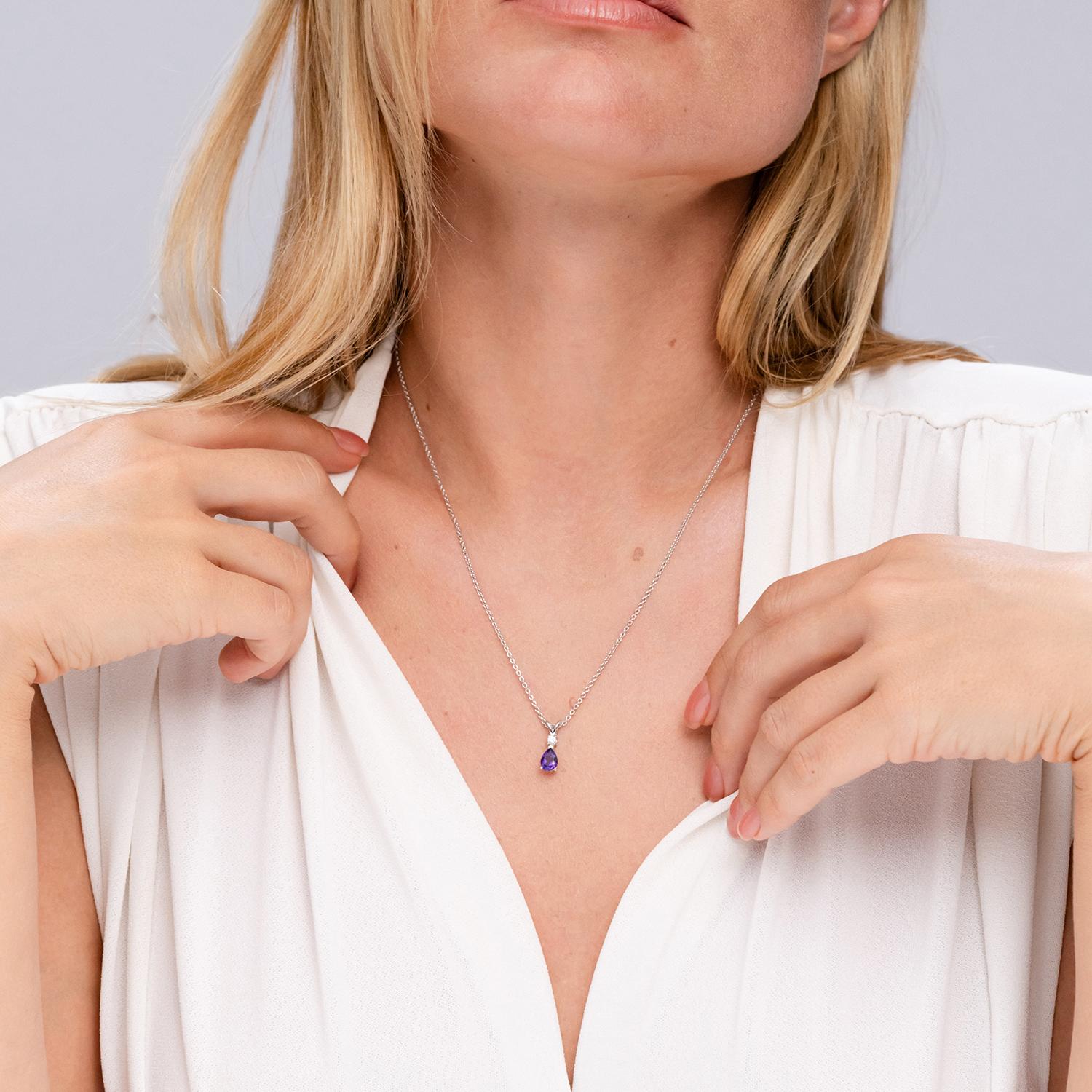 Modern ANGARA Natural 1.60ct Amethyst Teardrop Pendant with Diamond in Platinum For Sale