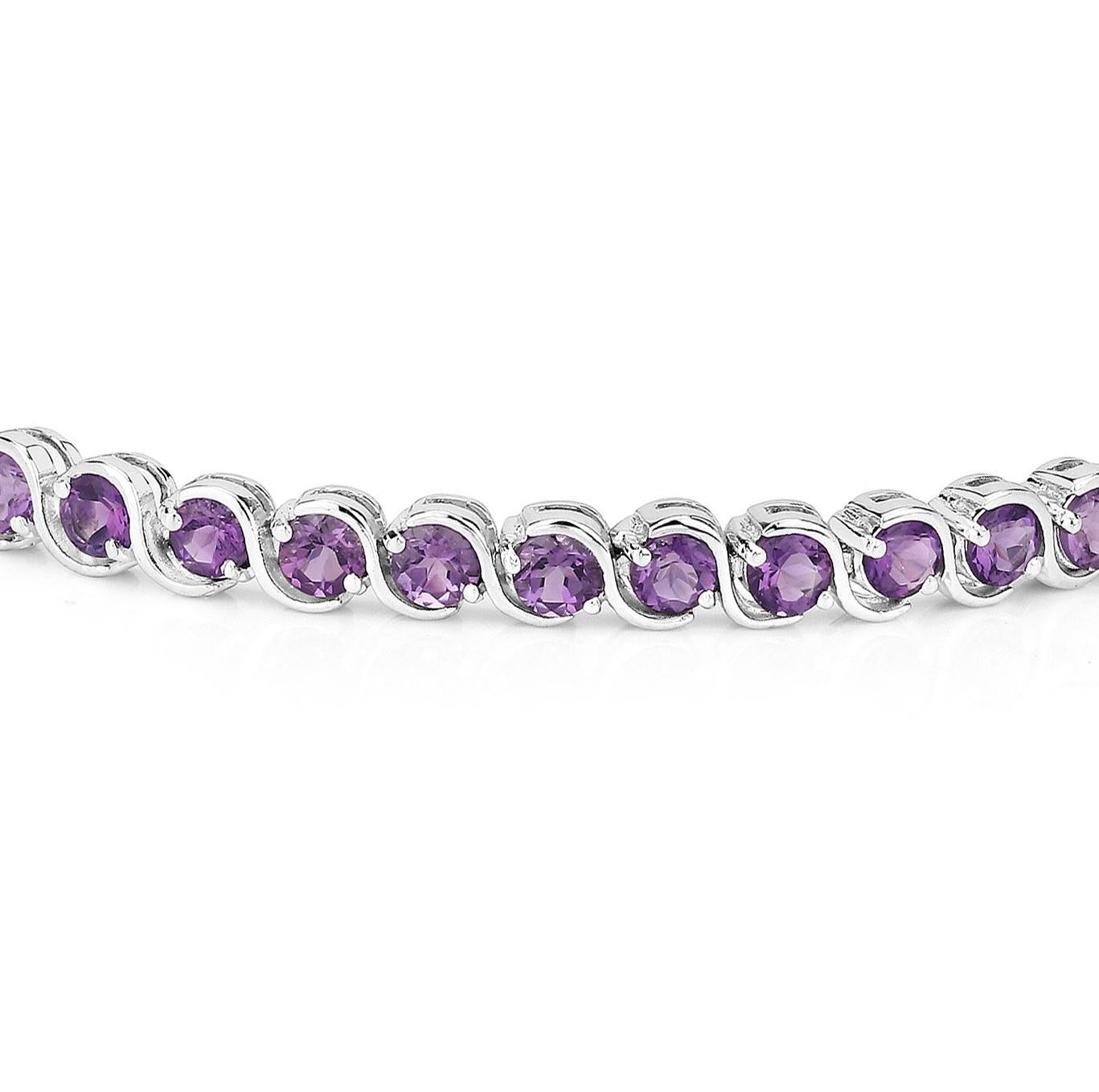 Round Cut Natural Amethyst Tennis Bracelet 8.15 Carats Sterling Silver For Sale