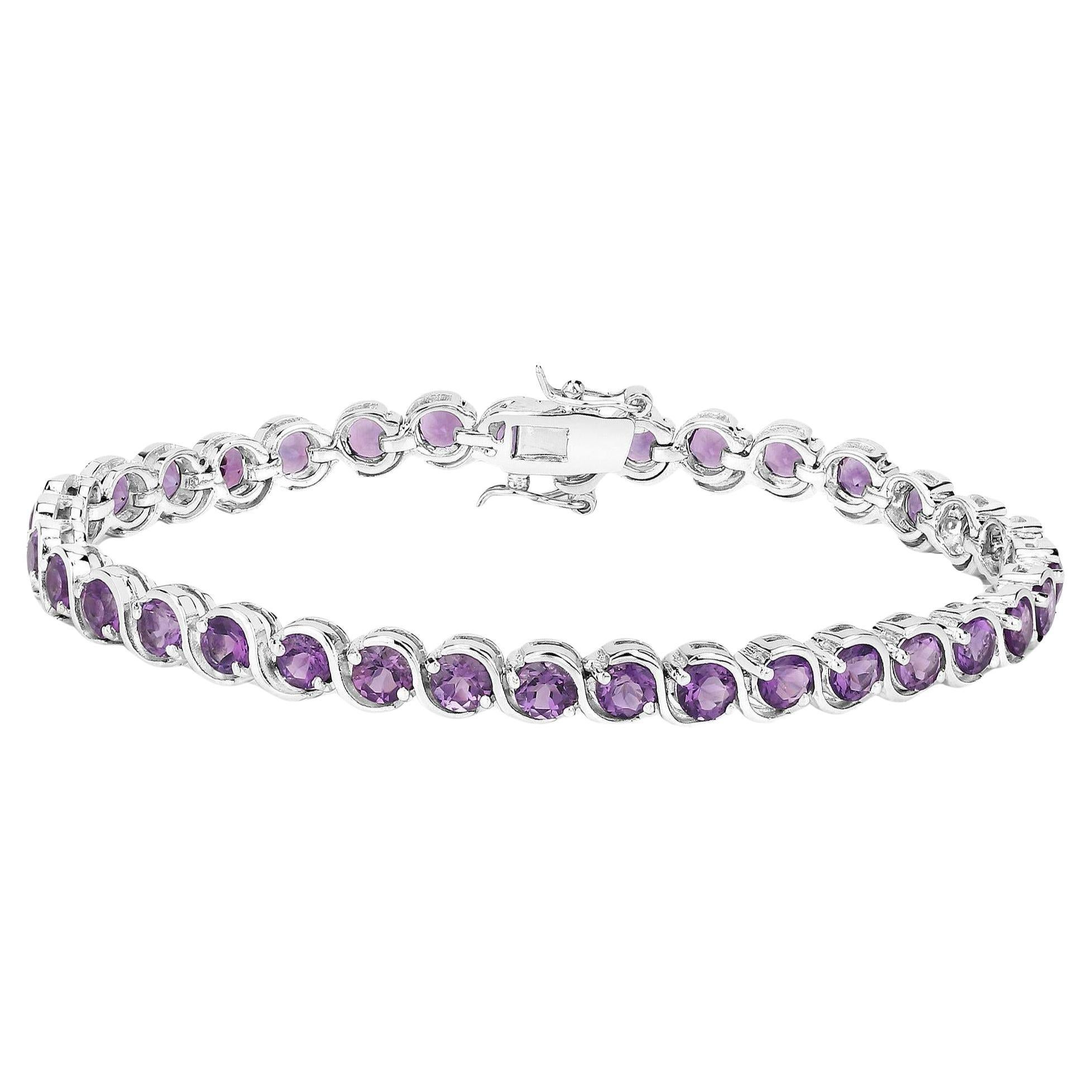 Natural Amethyst Tennis Bracelet 8.15 Carats Sterling Silver For Sale