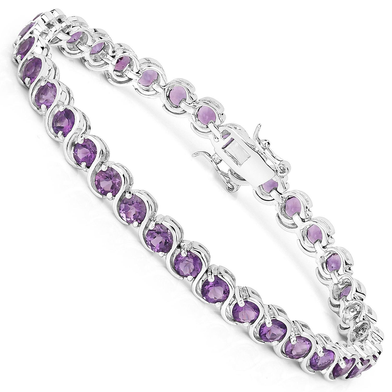 Contemporary Natural Amethyst Tennis Bracelet 8.16 Carats Sterling Silver For Sale