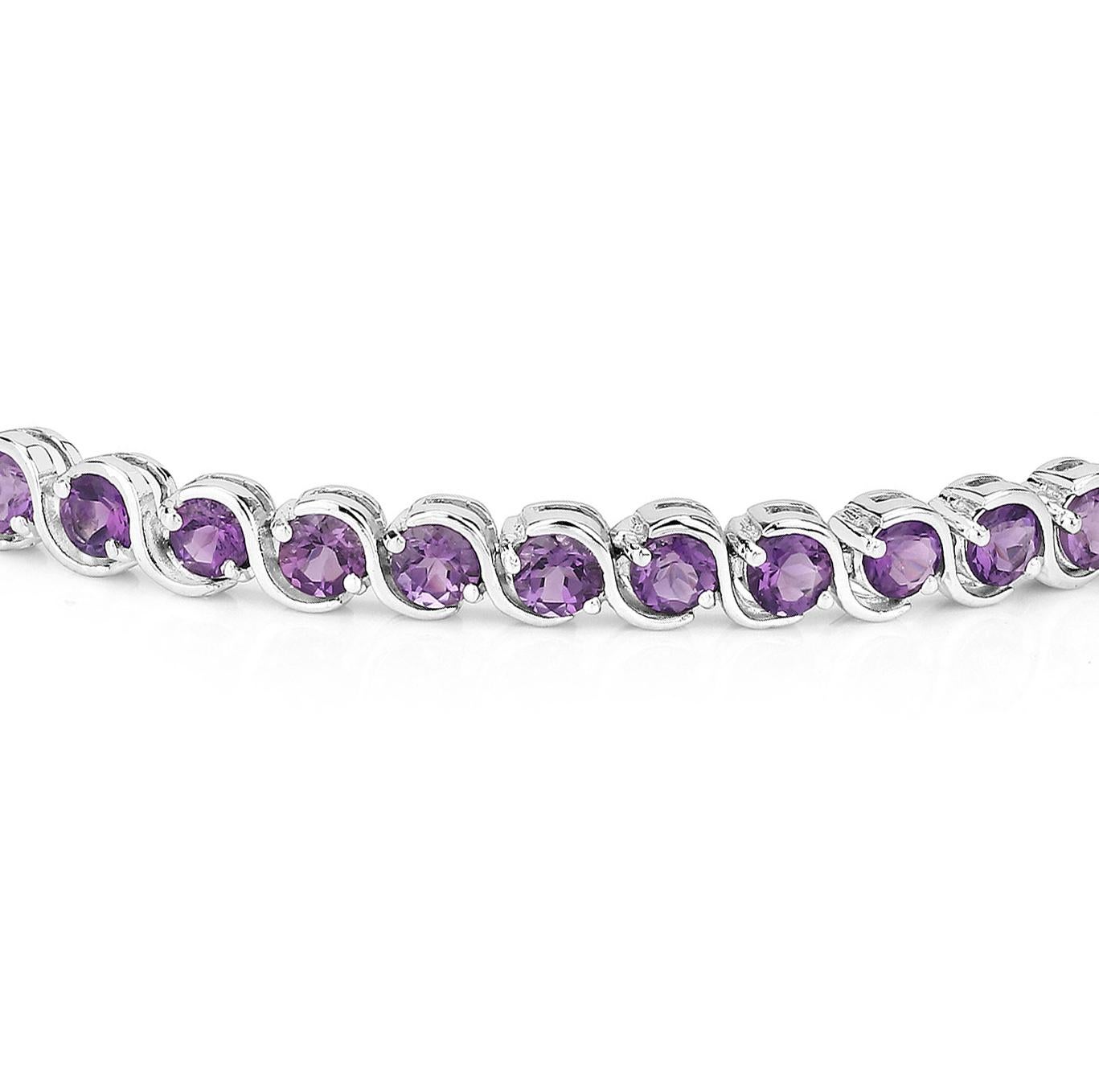 Round Cut Natural Amethyst Tennis Bracelet 8.16 Carats Sterling Silver For Sale