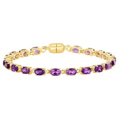 Natural Amethyst Tennis Bracelet 8.40 Carats 18K Yellow Gold Plated Silver