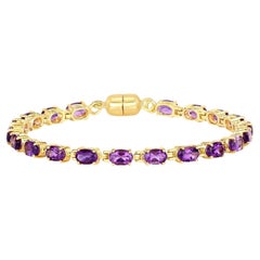 Natural Amethyst Tennis Bracelet 8.40 Carats 18K Yellow Gold Plated Silver