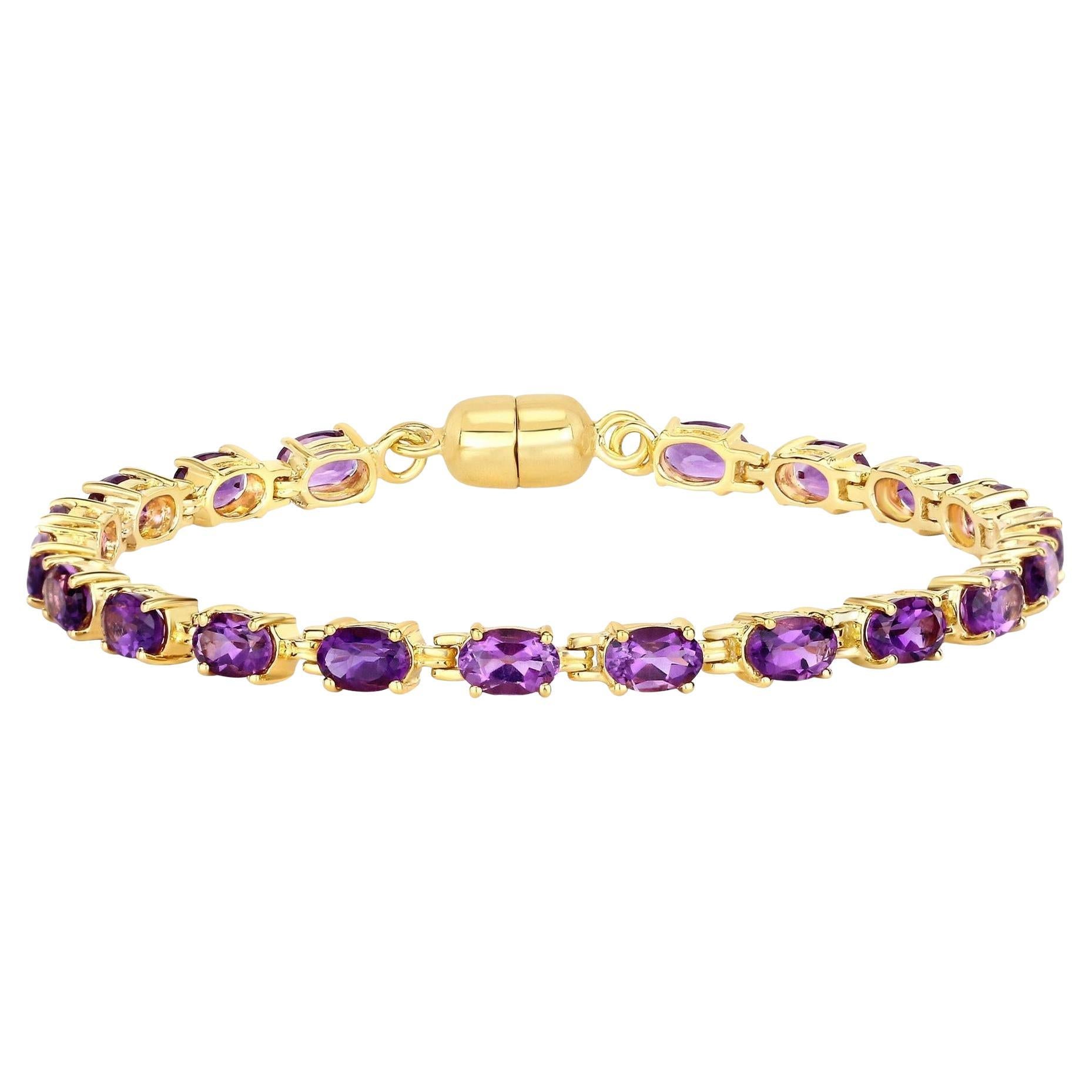 Pulsera de tenis de amatista natural 8,40 quilates Plata chapada en oro amarillo de 18 quilates