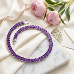 Natural Amethyst Tennis Necklace 86.0 Carat African Amethyst 925 Silver Necklace