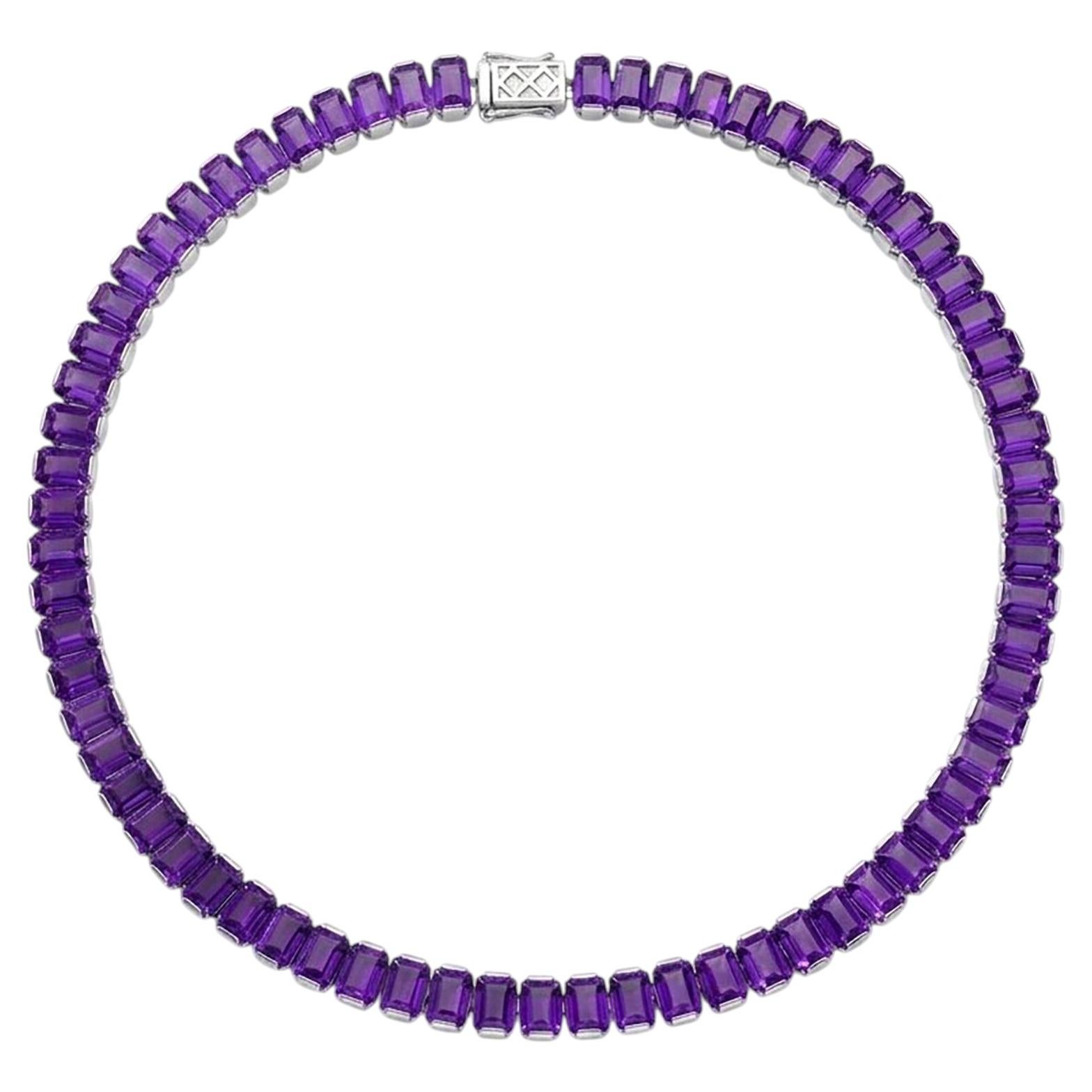 86.0 Carat African Amethyst 925 Silver Necklace Natural Amethyst Tennis Necklace