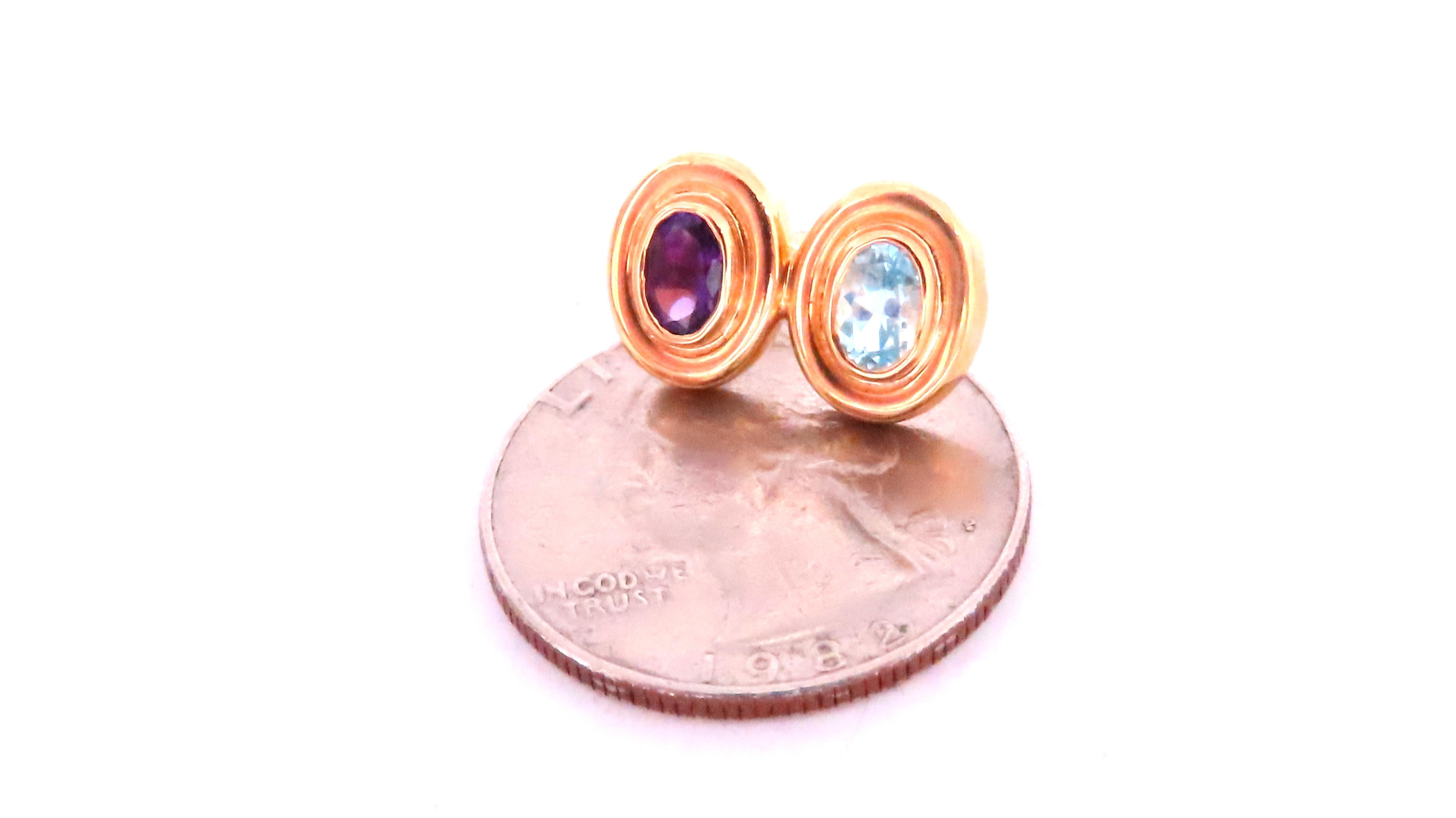 Natural Amethyst Topaz Horoscopic Force February & December Earrings
amethyst and topaz 2ct total
oval cut clean clarity and transparent 
14kt yellow gold 6 grams 
17 x 10mm